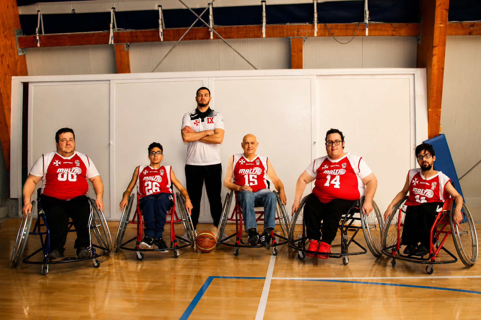 Malta wheelchair basketball team on court